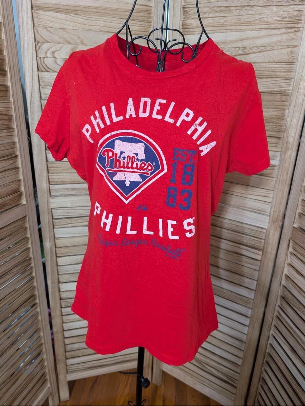 Philadelphia Phillies Womens Short Sleeve Tshirt Size XL Red Cotton Stretch